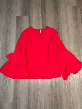 Truth Bright Red Tiered Ruffle Sleeve Blouse